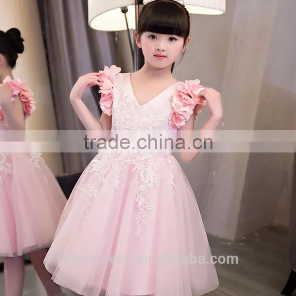 2017 New Style Girls Fancy Dress Embroidery Fabric Pink Kids Party Dress photo-4