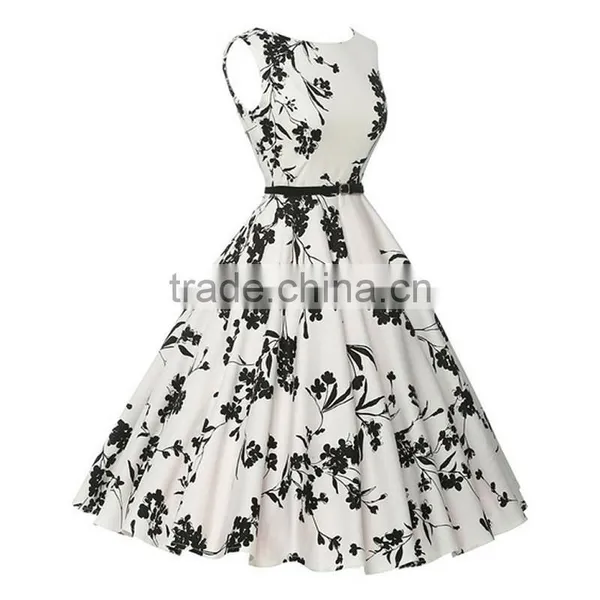 Hot Selling Polyester One-piece Dress With Belt Printed Floral White photo-2