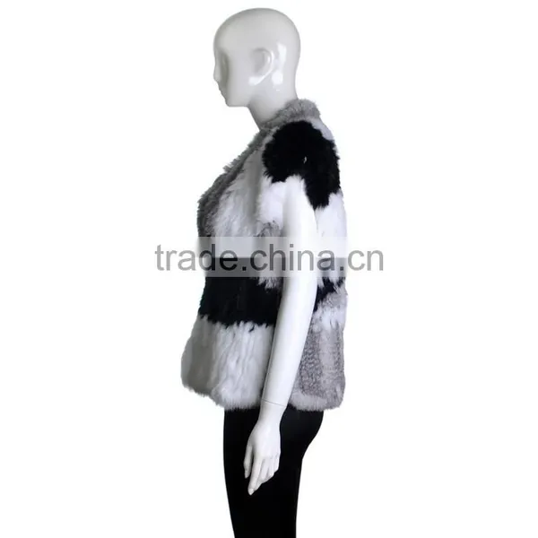 YR230 Colorblock Real Rabbit Hand Knitted Fur Vest NEW Arrival photo-6