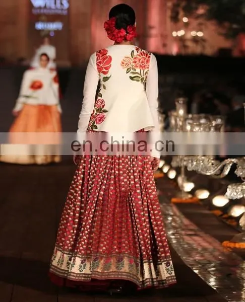 Ivory Top and Red Brocade Lengha Set photo-2