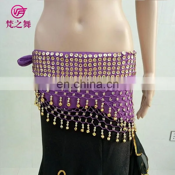 Top Level New Products Wholesale Indian Chiffon Gold Sequins Belly Dance Hip Scarf With Bells Y-2055 photo-4