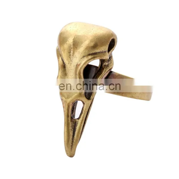 Unisex Jewelry Antique Gold Crow Head Bone Charm Finger Ring photo-2
