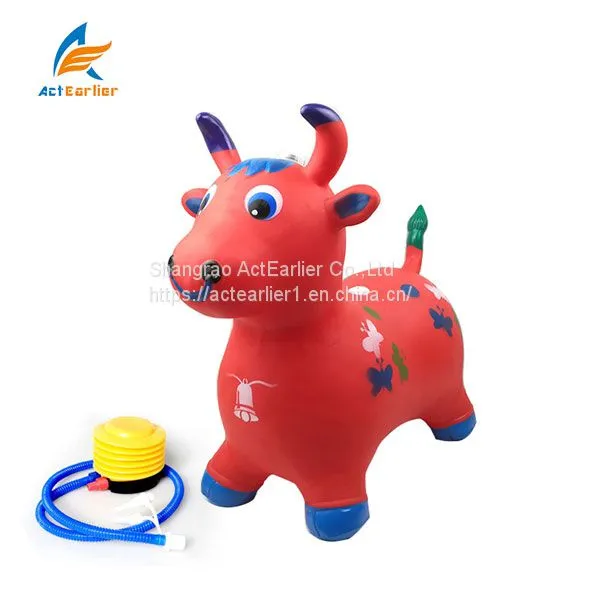 Red Cow Hopping Horse, Игрушки для детей- мальчиков и девочек на природе в виде прыгающих животных на катоках, надувной прыгунок с музыкой