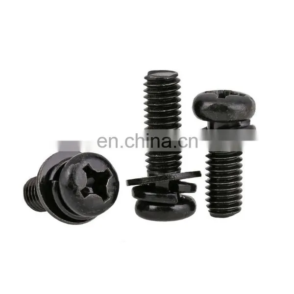 Black Zinc Plated Steel Cross Pan Head M3 M4 m6 Machine Screw Combination Screw Washer Assembly photo-2