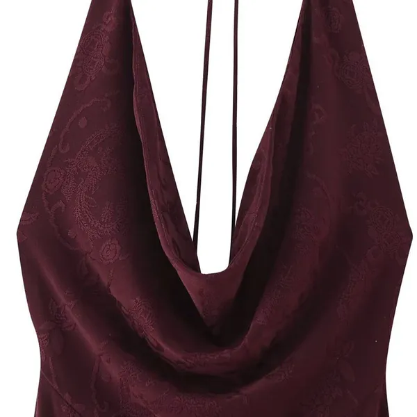 2025 Spring/Summer New European and American Style Women's Fashion Style Sexy Jacquard Hanging Neck Dress photo-3