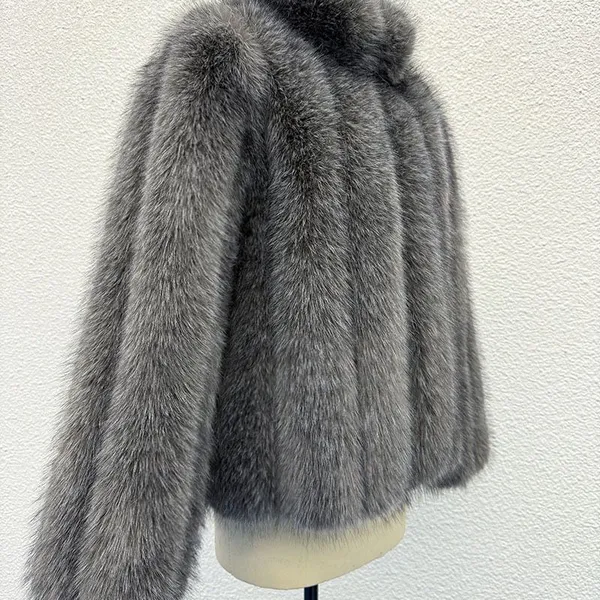 New Autumn and Winter Faux Fur Coat, Faux Fox Fur Patchwork Long-sleeved Overcoat, Loose and Thick Warm Top for Women photo-3