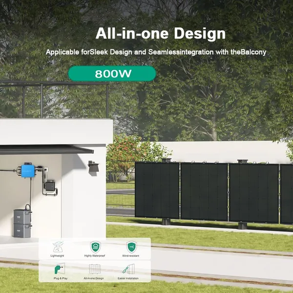800W Balcony Solar System Kit, Stainless Steel Mounting Bracket Black, Plug and Play Home Solar Power Generator photo-5
