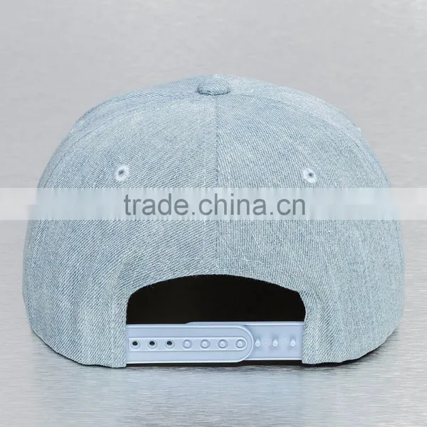 Guangjia 2016 High Quality Denim Leather Patch Light Blue Snapback Cap photo-2