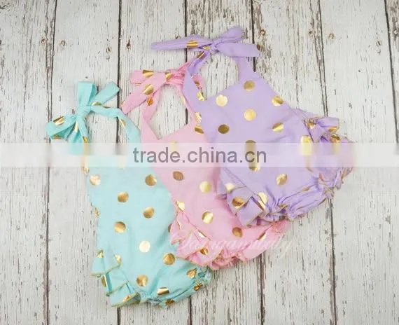 2016 Summer New Arrivals Girl Gold Stamp Dot Rompers Infant Toddlers Cotton Jumpsuits With Three Colors photo-3