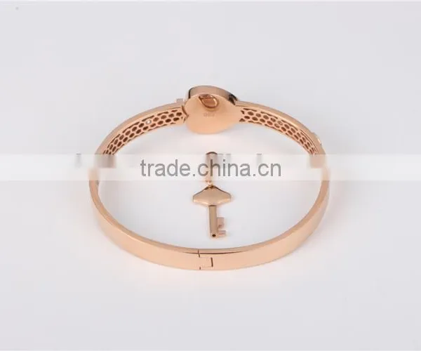 2015 Hot Selling Lock and Key 18K Yellow or Rose Gold Bangle With Diamond For Lover photo-3
