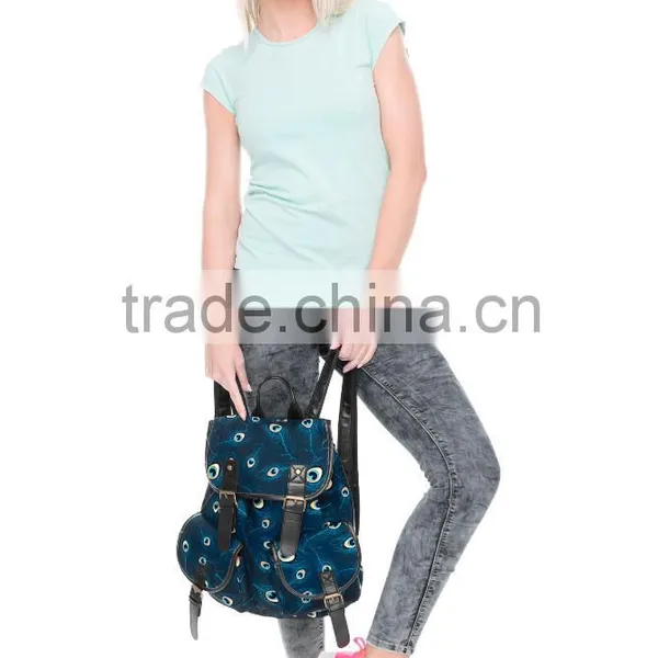 2016 3d Printed Peacock Feather Vintage Canvas Rucksacks Cute School Satchel Rucksack Backpack Campus Bag photo-4