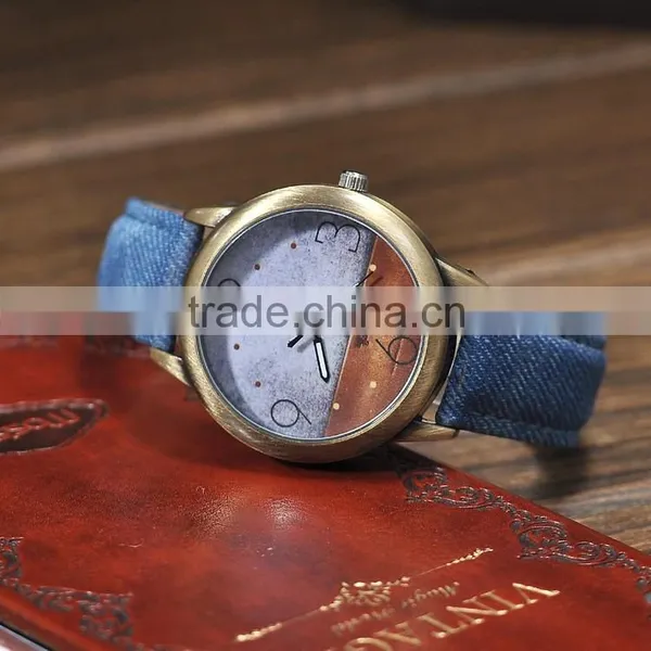 Bronze Women Copper Denim Strap Quartz High Quality Wrist Watch photo-6