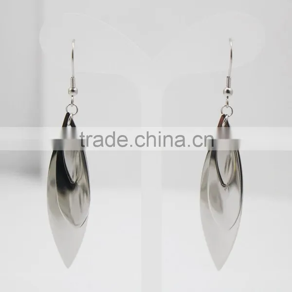316L Stainless Steel Leaf Shaped Women Silver Double Layer Earring photo-2