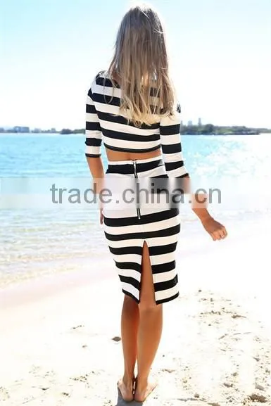Charleston Midi Pencil Skirt Featuring Striking Wide Black & White Horizontal Stripes Charleston Midi Skirt photo-2