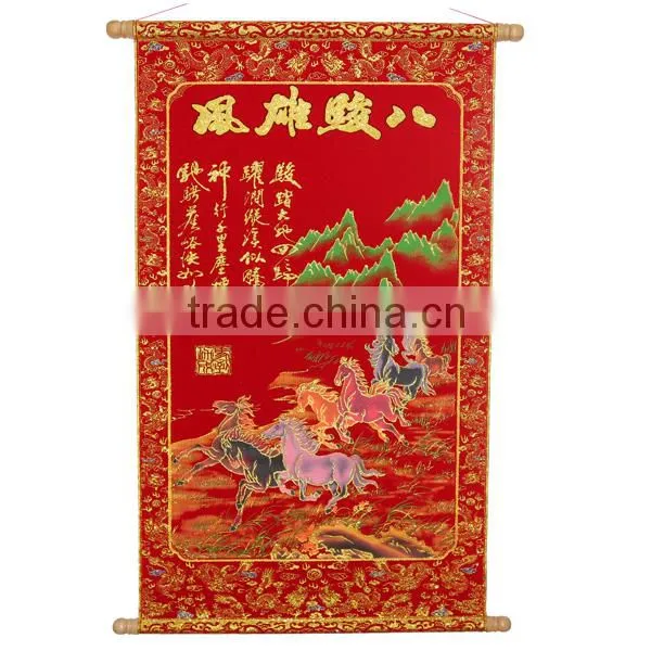 Chinese New Year Couplet Scroll Eight Horses With Shimmer Luminous Velvet Animal photo-3