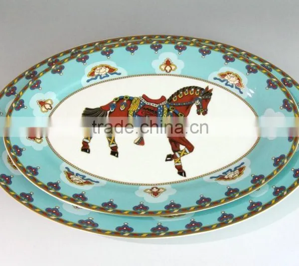 Dinnerware Bule Gold Custom Printed Ceramic Plate photo-2