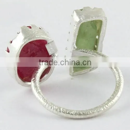 Rough Stone !! Prehnite & Ruby !! 925 Sterling Silver Gold Plated Ring, Gemstone Silver Jewellery Supplier, 925 Silver Jewellery photo-5