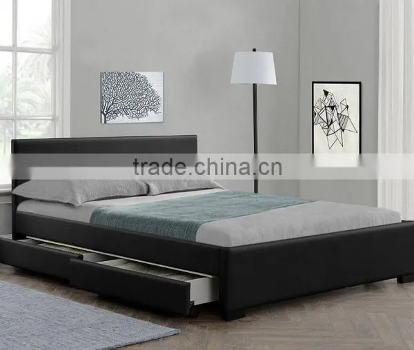 4 Drawer Storage Black Leather Bed