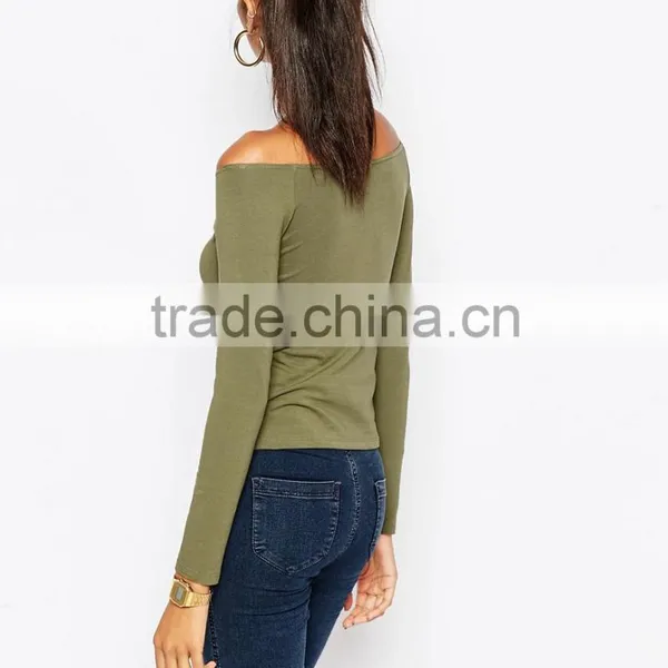 2016 Womens Wholesale Clothing off Shoulder Tops With Long Sleeves Women Blouse photo-3