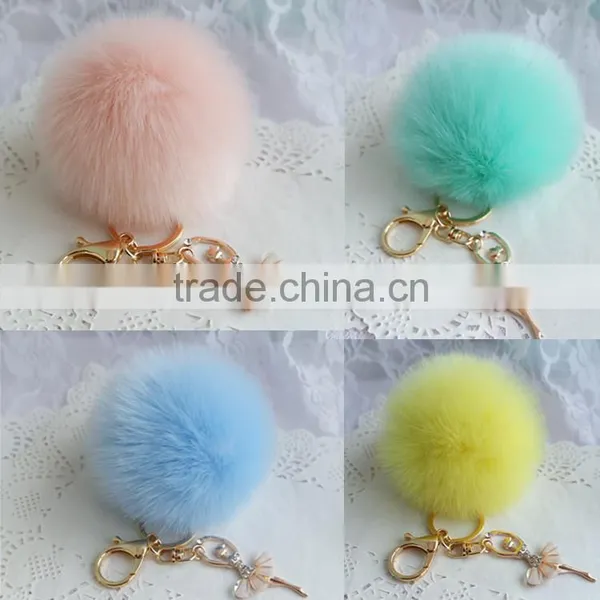 Rabbit Fur Keychain Fur Pom Pom Key Chain for Handbag Fur Ball photo-3