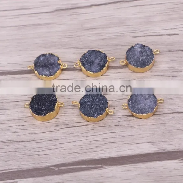 Black Druzy Quartz Stone Connector Beads, Round Shape Gold Plated Crystal Drusy Beads For Jewelry Making photo-3