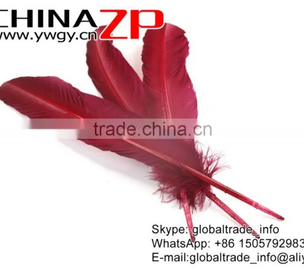 ZPDECOR Bulk Sale Feather Size From 30cm to 35cm Dyed Burdundy Solid Color Turkey Feathers photo-2