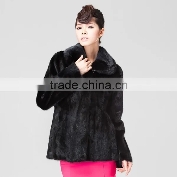 2015 Winter Natural Black Mink Fur Coat Wholesale