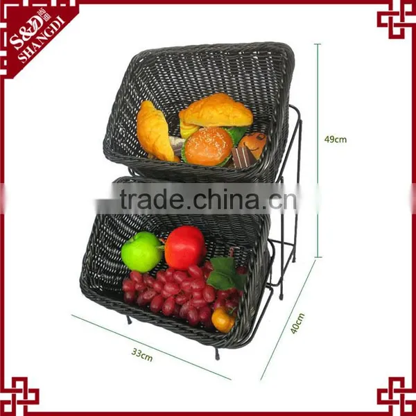 Amazing Supermarket or Store Used Fruit & Bread Rack With 2 Tier Rattan Baskets Delicate Food Display photo-3
