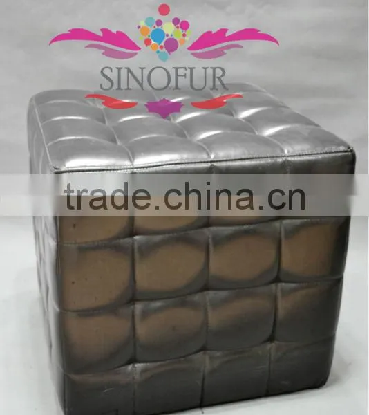 Indian Leather Ottoman Pouf