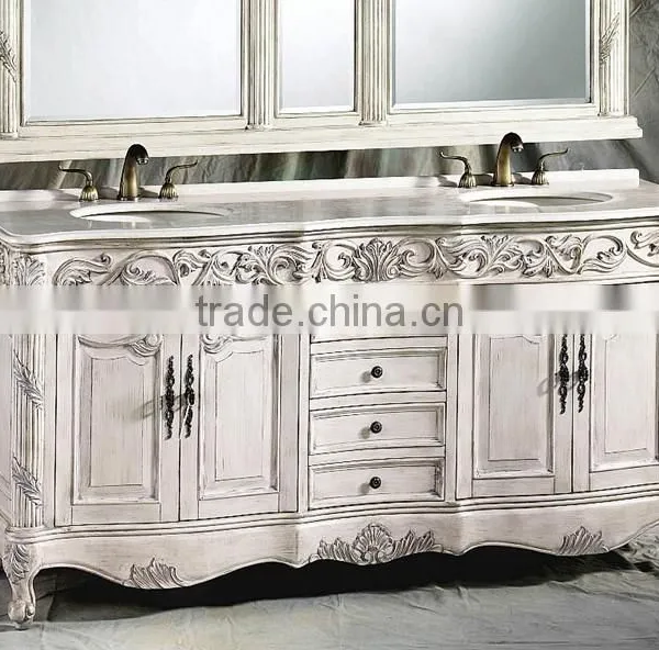 Exquisite Wood Carved Bathroom Vanity Table With Mirror, Retro Wooden Bathroom Vanity Cabinet With Sink photo-3
