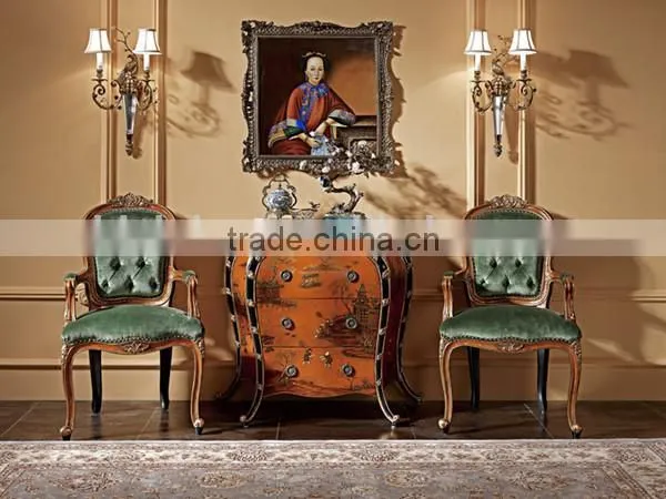 Hand Painted Button Tufted Leisure Chair, Vintage Living Room Furniture Wood Carved Armless Chair photo-2