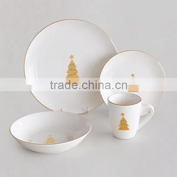 Porcelain Dinnerware Set With Gold Line and Decal,Christmas Dinnerware Set With Gold Lines,ceramic Dinnerware Set With Gold Line photo-2
