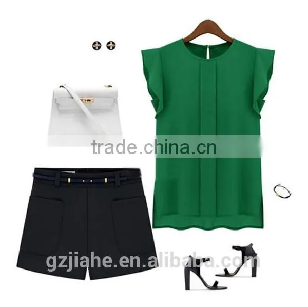 Hot Cheap Clothes China Womens Summer Casual Clothing Loose Short Tulip Sleeve Chiffon Blouse Shirt Tops photo-4