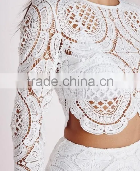 Crochet Ladies Fashion Two Piece Sets Three Color Designs Bridesmaide Wear White Lace Sets photo-6