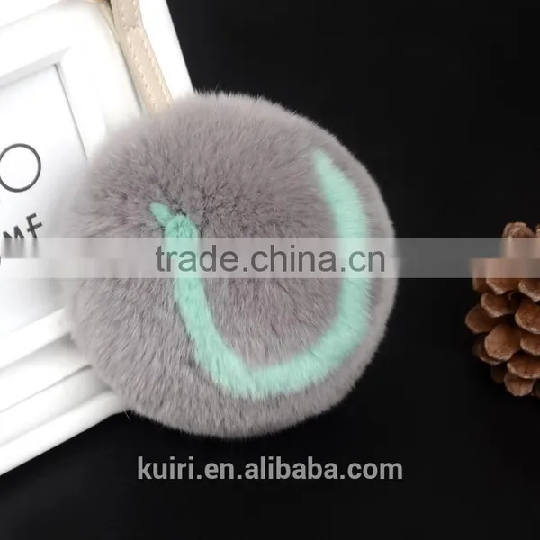 Selling English Letters Design Rex Rabbit/fox Fur Pom Pom Keychain photo-4