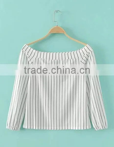 Runwaylover EY2357B New Style 2017 Ladies Fashion Off-Shoulder Stripe Blouse photo-4