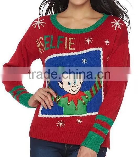 Custom Funny Pictures Festival Young Girls Wearing Knits Sweater for Christmas photo-2