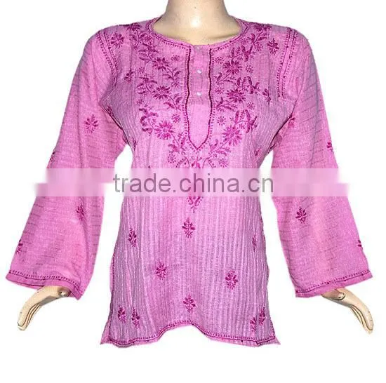 Chikankari Kurti Beautiful Indian Chikan Embroidery Kurti Tunics Lucknowi Emboidered Ladies Kurti Tunic Tops For Women photo-5