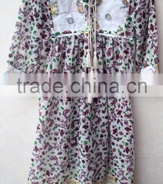 New Arrival Vintage Dress Cotton Gauze Gypsy Hippies Boho Animal Elephant Peacock Camel Print Bohemian Gypsian Full Sleeves Tuni