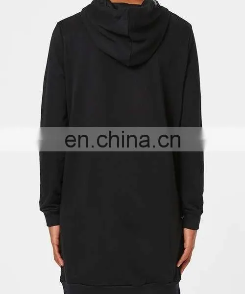 Mens Black Longline Fit And Side Pockets Hoodie photo-2