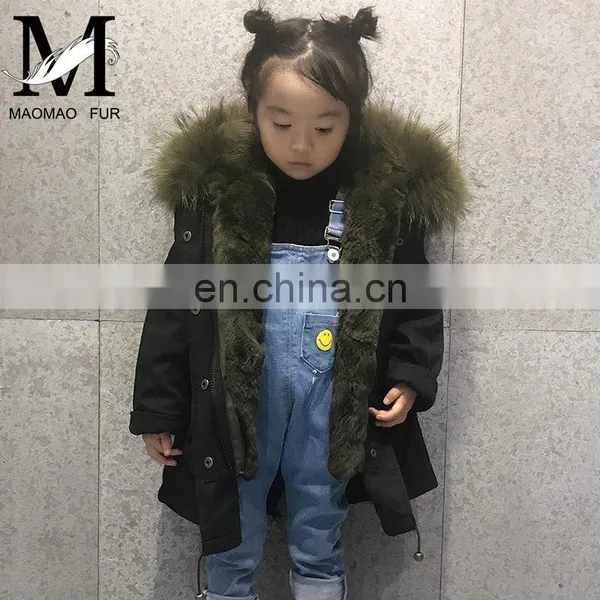 High Quality Manufacture Fashionable Winter Rose Red Rex Rabbit Fur Lining Baby Fur Parka Coat photo-2