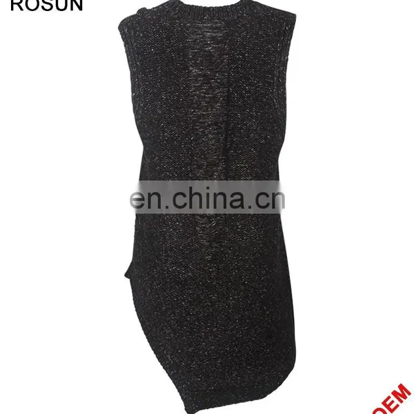 Knitwear Women Black Sweater Dress Distressed Vest