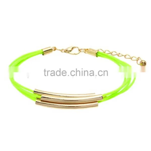 Turquoise Bead Bangle Bracelet With White Gold Copper Tube photo-4