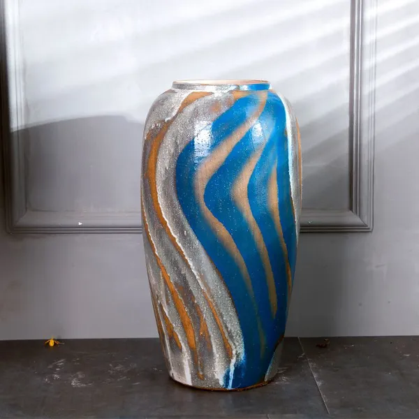 Classical Hand Made Color Paint Blue Jingdezhen Ceramic Vase For Artificial Flower Decor photo-2