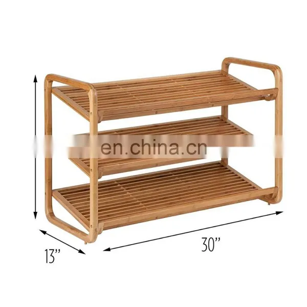 3 Tier Bamboo Bench Shoe Rack Storage Home Organizer Shelf Shoes photo-5