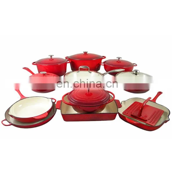 China Kitchen Ware 24Cm Enamel Non Stick Cooking Pot Frying Pan Cast Iron Cookware Set photo-5
