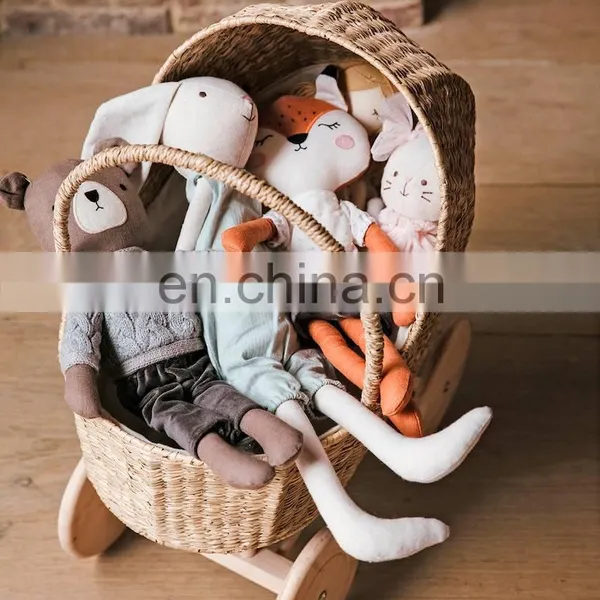High Quality Rustic Seagrass Pram Basket Doll Stroller Trolley For Kids Wicker Shopping Basket Wholesale Supplier photo-3
