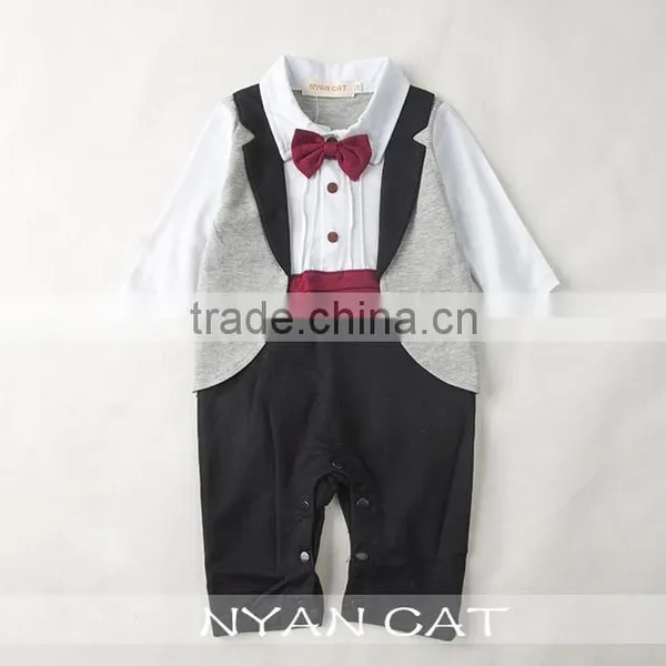 2016 Hot Sale Spring & Autumn Kids Clothes Gentleman Organic Cotton Fake 2pcs Jumpsuits 2 Color Handsome Boy Kids Rompers photo-2