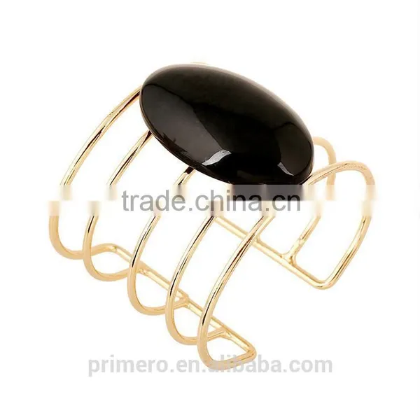 Fashion Unique Exaggerated Natural Stones Plated Gold Hollow Bracelet Bangles Jewelry photo-4