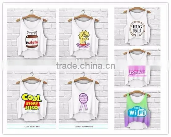Fashion Design Women Summer Monster Wide Tank Top Custom Printed Crop Top photo-6